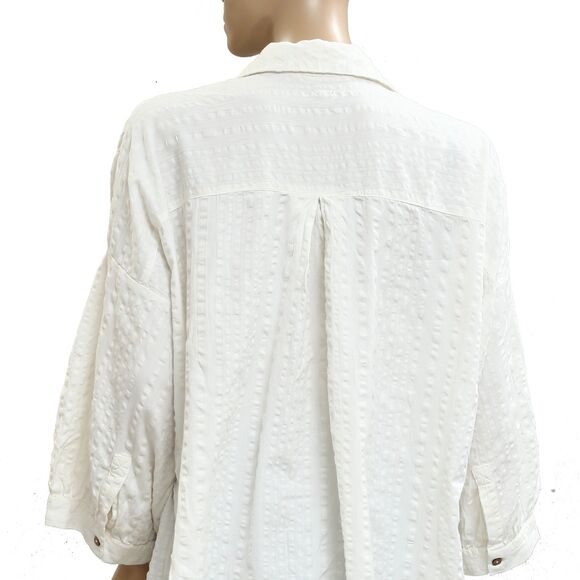 Free People Free-Est Just Like Me Seersucker Shirt White Top Buttondown M 283537 - Picture 8 of 9